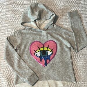 Justice Gray and Pink Heart Eye Graphic Sweatshirt